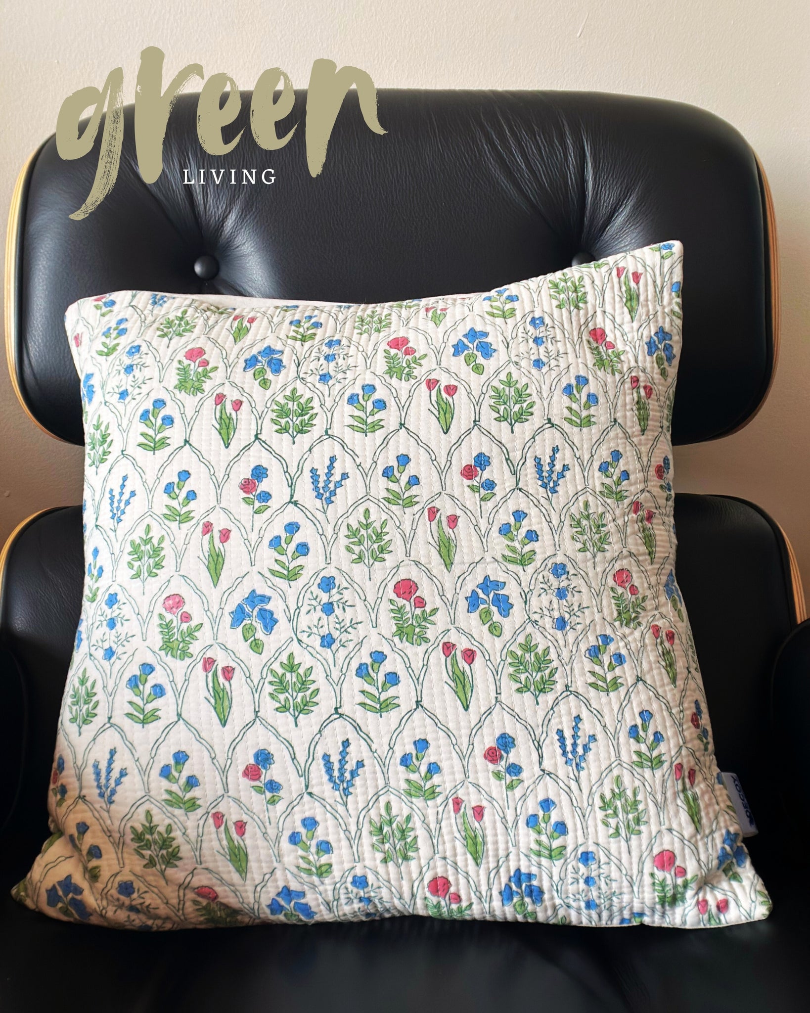 Indian Summer Quilted Cushion Cover - HandblockPrinted Floral Design