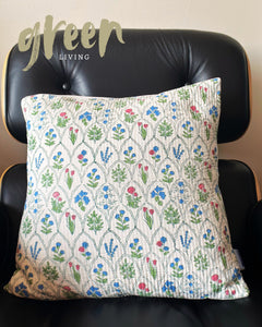Indian Summer Quilted Cushion Cover - HandblockPrinted Floral Design