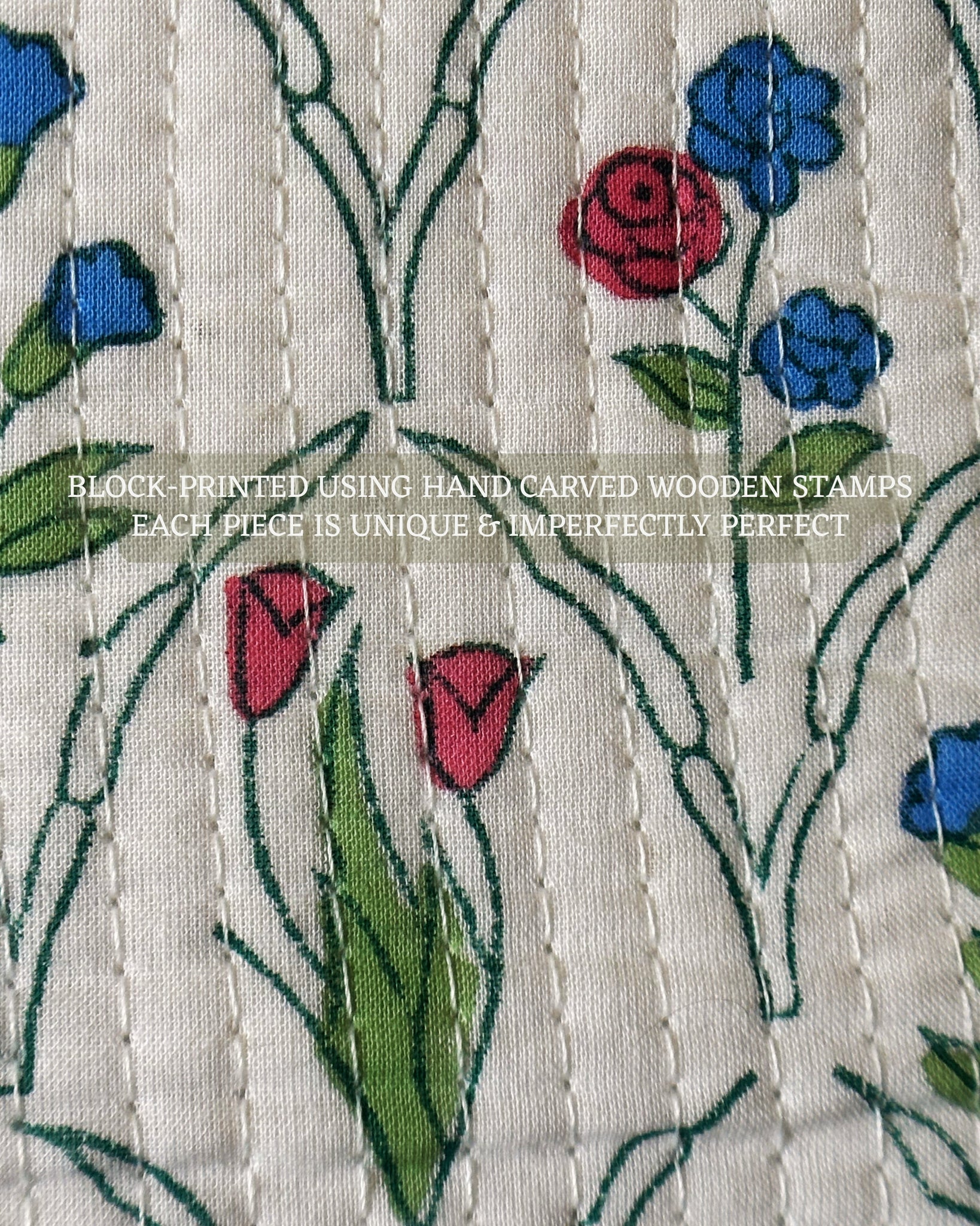 Indian Summer Quilted Cushion Cover - HandblockPrinted Floral Design
