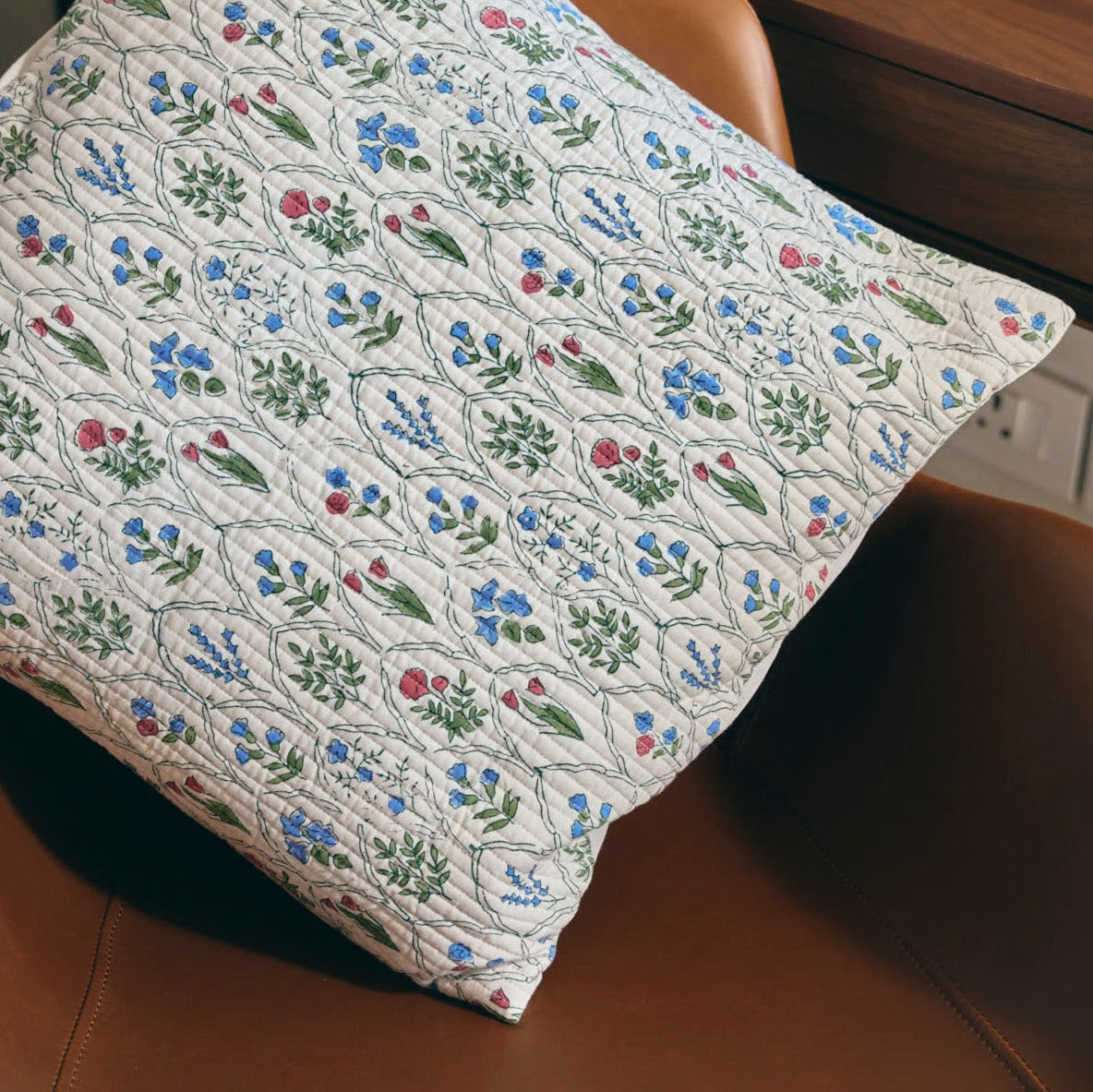Indian Summer Quilted Cushion Cover - HandblockPrinted Floral Design